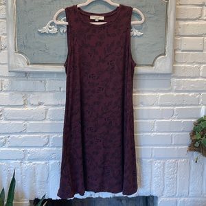 Women’s Loft Wine-Colored Sleeveless Dress w/ Black Flowers, L